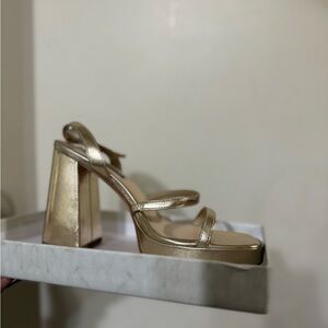 Chic Gold Strappy Block Heels